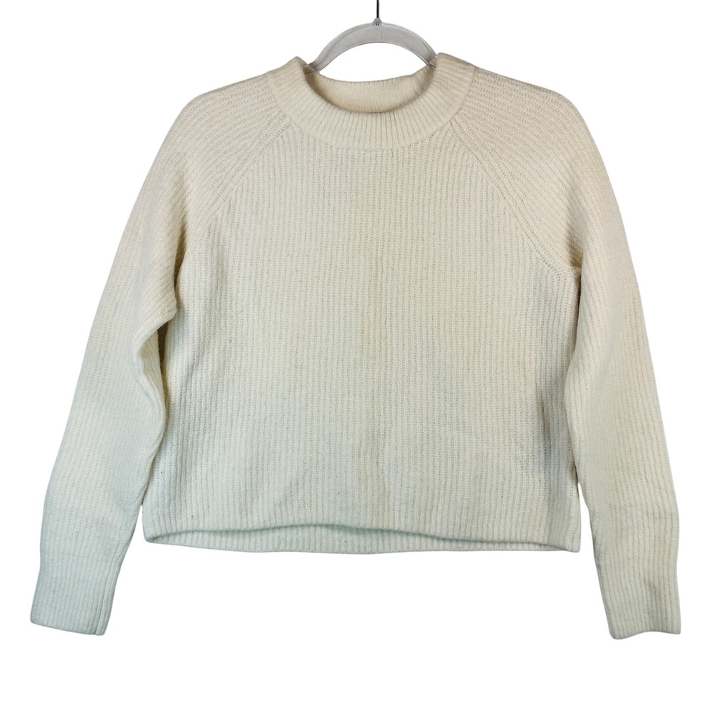 Banana Republic Minimalist Wool Blend Ribbed Sweater Cream Medium Quiet‎ Luxury